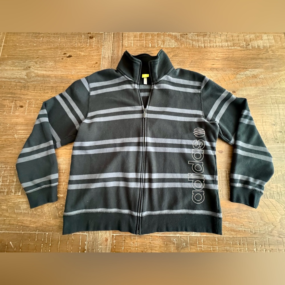 Adidas Men's Black and Gray Striped Sweatshirt, Size XL - Picture 2 of 12